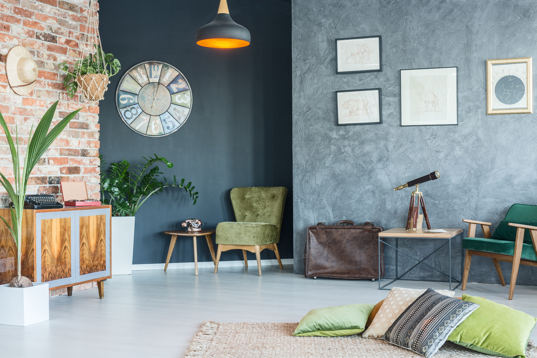 Living room interior Stylish living room interior design with green accessories